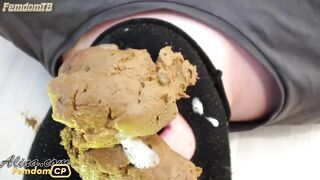 PooAlina - in stockings pooping in mouth toilet slave and spits Close-up