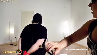 Mistress Gaia licking food from my baby boots