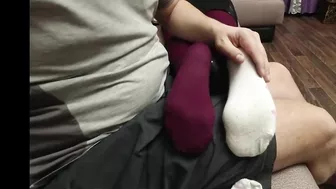 White Socks and Red Nylon Pantyhose Massage