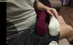 White Socks and Red Nylon Pantyhose Massage - FemdomVC