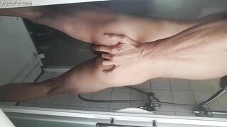 Shaving, jerking my young big cock ass spread boy 4