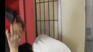Huge bully woman beats and lifts a small weak man easily