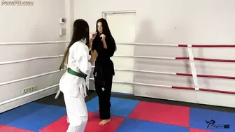Karate girl and Jiu-Jitsu girl beat a loser man