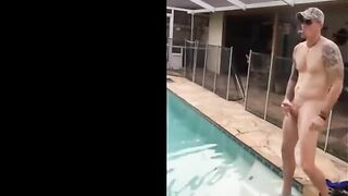 Married hunk jerks off over the pool while smoking 5