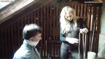 She ties him to a chair and gags him in the attic 42