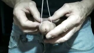 Small needles, big needles. All needles are welcome in his cock!
