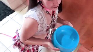 KINKYBITCH 69 - Thirsty bitch barks and drinks piss of the floor