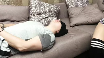 Facesitting in Pantyhose on Slave in Handcuffs Knee Socks Kiss Femdom