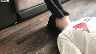 Home Facesitting Femdome in Black Pantyhose Stockings