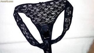 Huge load of cum on my sister's dirty panties (18 spurts)