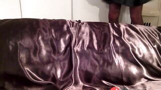 CD rubbing his cock against satin pillow