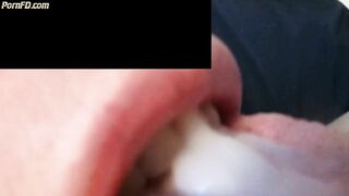 Swallowing a hot load of gooey cum