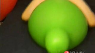 Big green balloon riding humping cum