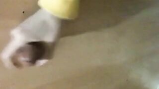Korean girl sucks cock in a bathroom gloryhole and gets cum