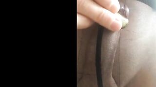 Dirty wank in mens toilet wearing sheer black pantyhose 2