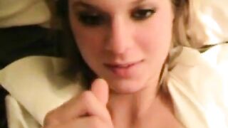 Blonde POV fishnet sex, blowjob, titfuck, cum in mouth
