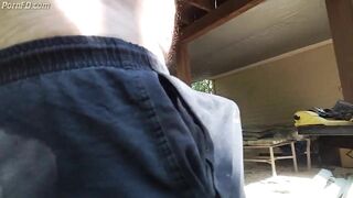 Jerking off outdoors in back yard cum shot public 2