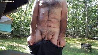 Jerking off outdoors in back yard cum shot public 2