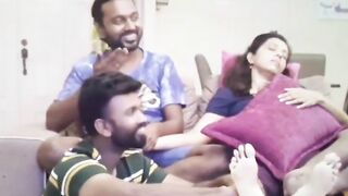 Three slaves massaging indian mistress