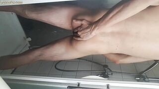 Shaving, jerking my young big cock ass spread boy 3