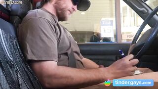 Horny Guy Bustin A Nut at the Bank ( Hands free Public Cum )