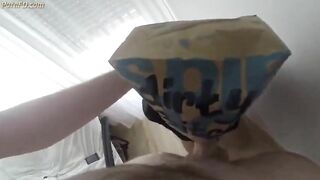 Dirty German girl blowjob with a McDonalds Paper Bag on head