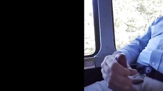 Jerked off on publc bus. Close up. Cum shot