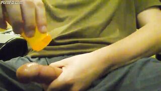 Jerking off with warm oil and a huge orgasm 2