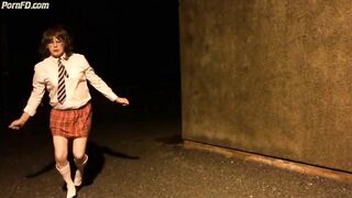 sissy schoolgirl cathy goes outside 3