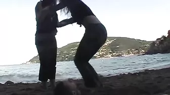 Beach buried foot licking