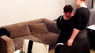 She ties him securely to a blue chair 30